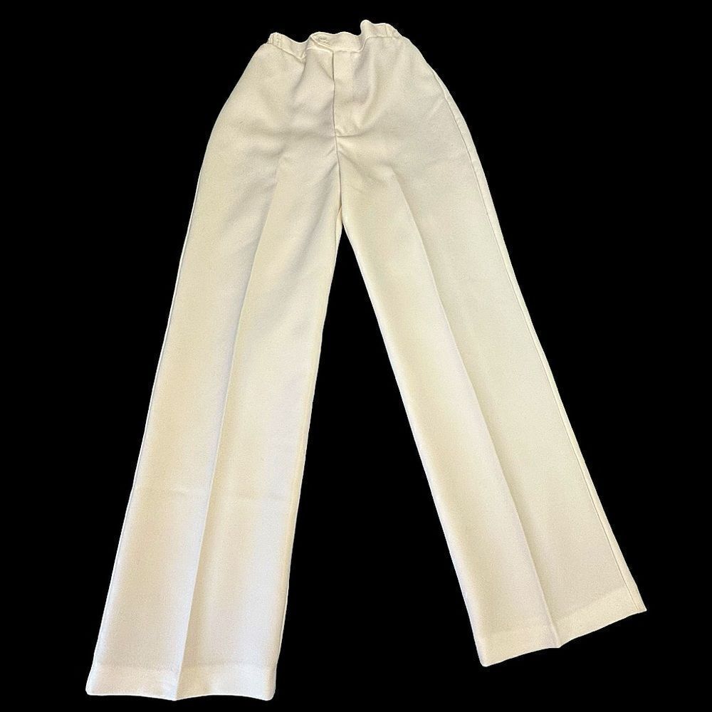 Vintage 70s Crisp White Wide leg Trousers Size 4 with partially stretch waist